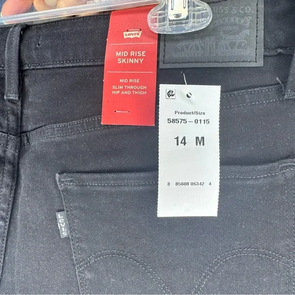 Levi’s Women's Black Skinny Jeans Midrise size 14 / 32 - Picture 9 of 10